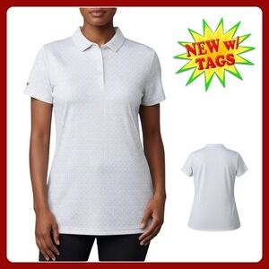 Levelwear System Golf Polo Women Large‎ White Geometric NWT High-Low Hem
